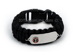 Black Paracord Medical ID Bracelet with Raised Medical Emblem.